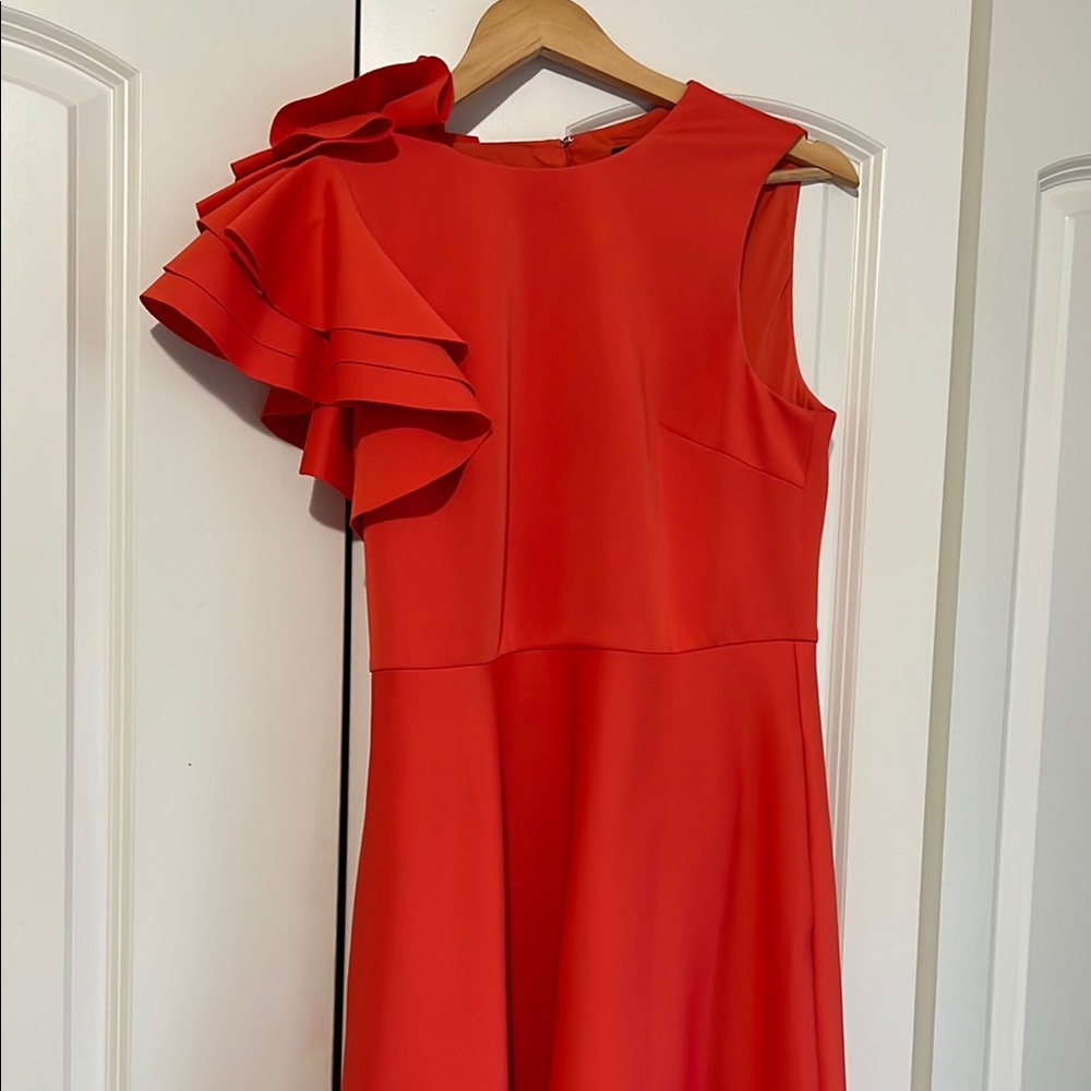 Asymmetrical Red Cocktail Dress with Ruffled Flutter Sleeves